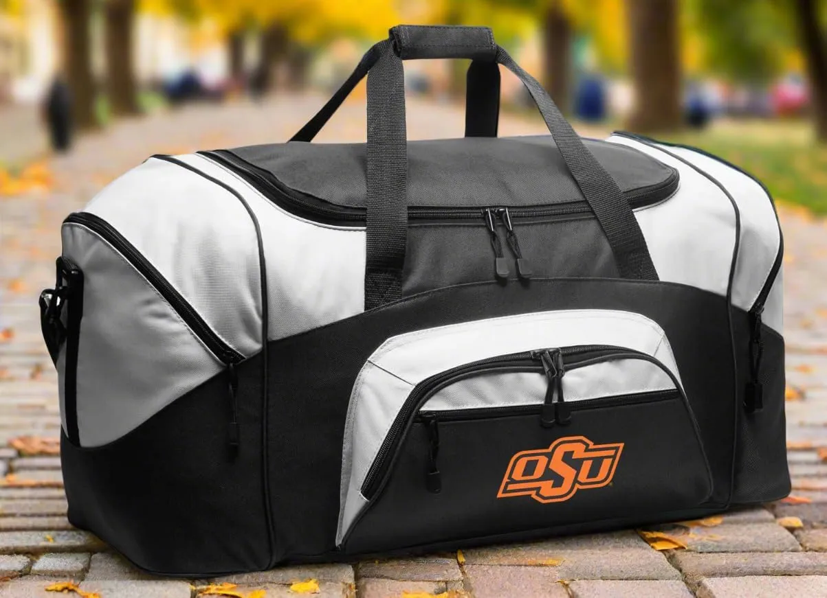 LARGE OSU Cowboys Duffel Bag Oklahoma State Suitcase or Gym Bag For Men Or Her (Black)