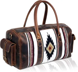 Large Size, Unisex Travel Bag, Aztec Large Weekender Southwestern Duffel Bag, Brown Leather, Shoe Duffel for Men's and Women's (Duffel Style 3)