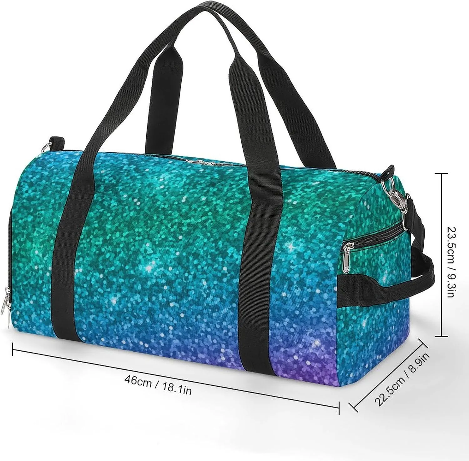 Large Sport Bag Travel Weekender Carry on Beach Yoga Overnight Luggage bag Compatible with Beautiful Turquoise Bling Glitter Sparkles Pattern