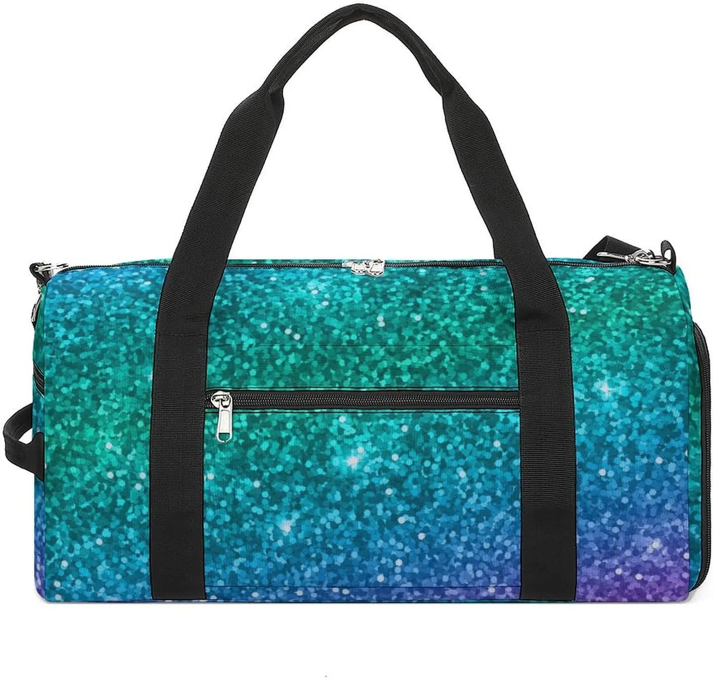 Large Sport Bag Travel Weekender Carry on Beach Yoga Overnight Luggage bag Compatible with Beautiful Turquoise Bling Glitter Sparkles Pattern