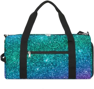 Large Sport Bag Travel Weekender Carry on Beach Yoga Overnight Luggage bag Compatible with Beautiful Turquoise Bling Glitter Sparkles Pattern