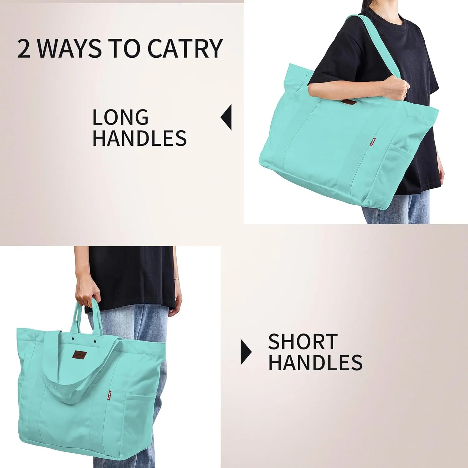 Large Tote Bag, Everything Bag, Heavy Duty Canvas, Full-Size Zipper, Reusable, Suitable for DIY, Natural Cotton.