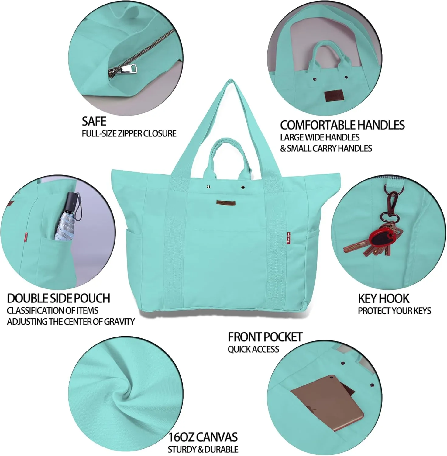 Large Tote Bag, Everything Bag, Heavy Duty Canvas, Full-Size Zipper, Reusable, Suitable for DIY, Natural Cotton.