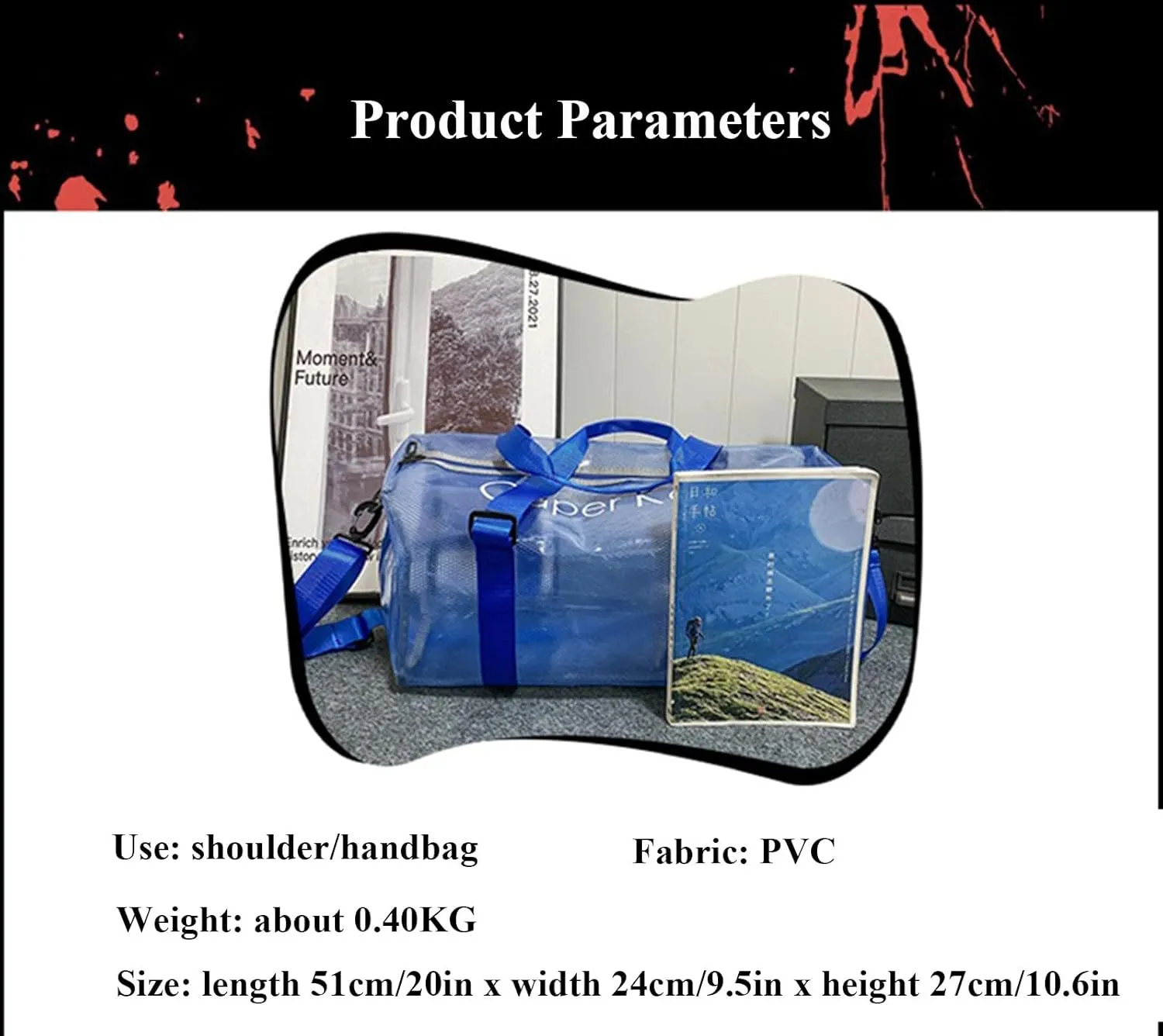 Large Transparent Bag See Through Tote Bag Shoulder Strap Beach Bag Transparent Work Bag Waterproof Travel Bag (Green)
