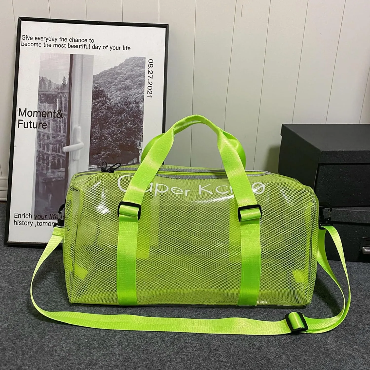 Large Transparent Bag See Through Tote Bag Shoulder Strap Beach Bag Transparent Work Bag Waterproof Travel Bag (Green)