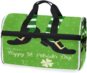 Large Travel Duffel Bag for Women Men Saint Patrick's Irish Leprechaun Legs Sports Tote Gym Bag Shoulder Weekender Foldable Overnight Bags with Shoe Compartments, Lightweight