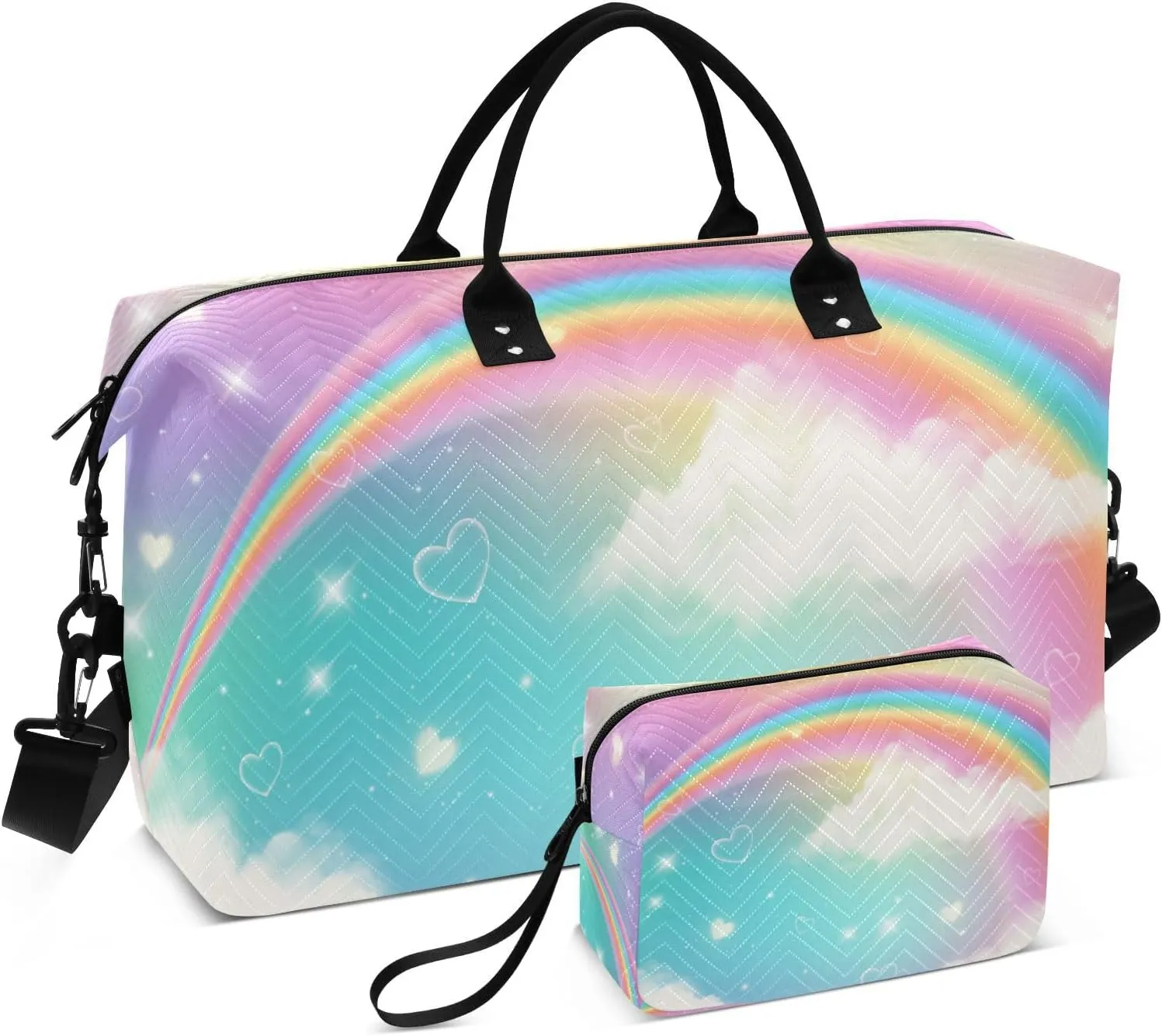 Large Travel Duffel Luggage Weekender Bag Sports Duffel Bags with Adjustable Strap for Airplane Traveling Large Capacity Rainbow Cloud Colorful Mystery