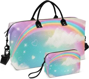 Large Travel Duffel Luggage Weekender Bag Sports Duffel Bags with Adjustable Strap for Airplane Traveling Large Capacity Rainbow Cloud Colorful Mystery