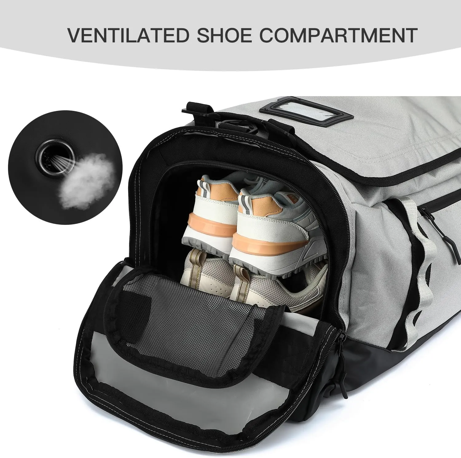 Large Travel Duffle Bag Backpack for Men Women 70L Big Sports Gym Bag with Shoe Compartment Heavy Duty Duffel Bags with Padded Straps for Weekend Overnight Camping, Grey