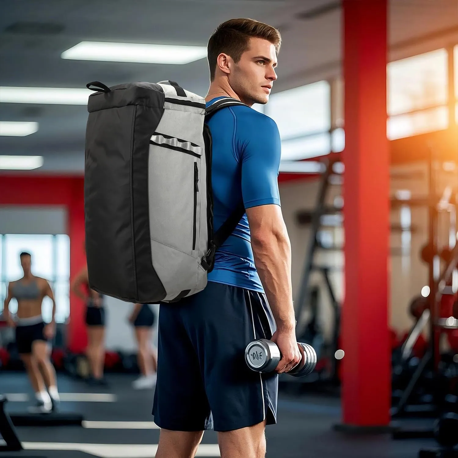 Large Travel Duffle Bag Backpack for Men Women 70L Big Sports Gym Bag with Shoe Compartment Heavy Duty Duffel Bags with Padded Straps for Weekend Overnight Camping, Grey