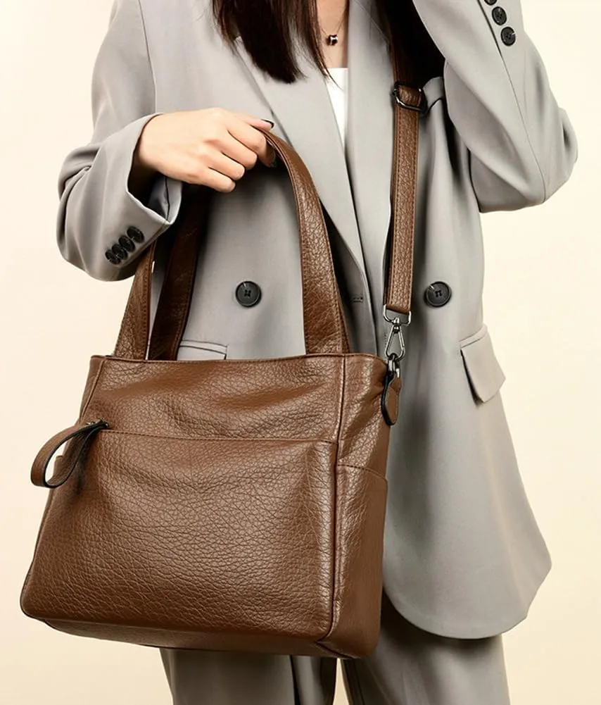 Large Vegan Leather Tote Bag for Women Soft Working Shoulder Crossbody Purse Casual Handbag Multi Pocket Satchel