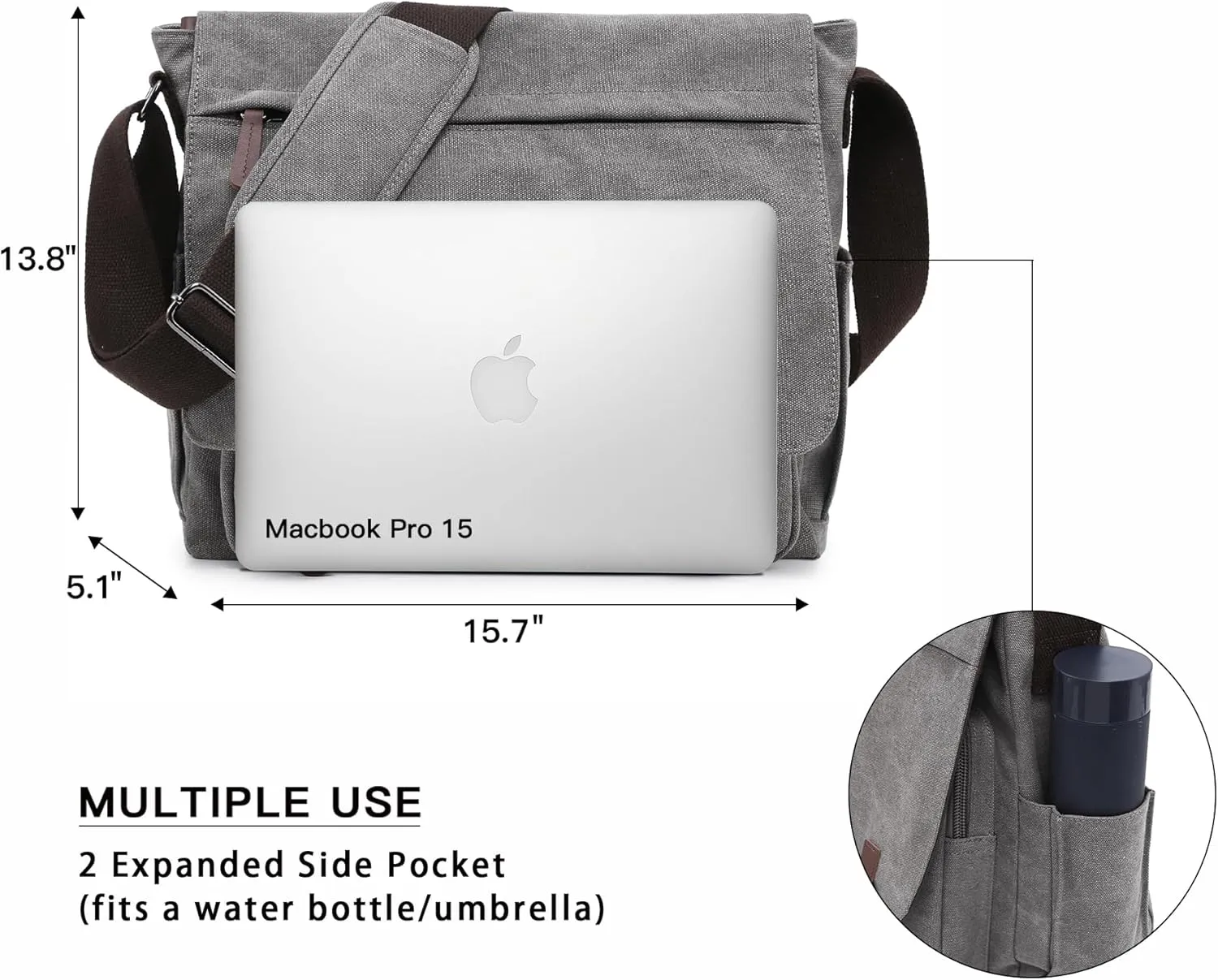 Large Vintage Canvas Messenger Shoulder Bag Travel Crossbody Purse Briefcase Business Bag for 15inch Laptop