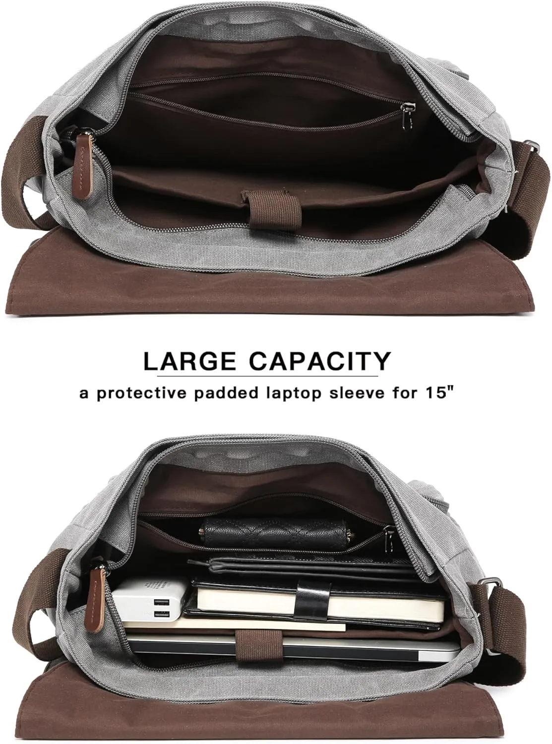 Large Vintage Canvas Messenger Shoulder Bag Travel Crossbody Purse Briefcase Business Bag for 15inch Laptop
