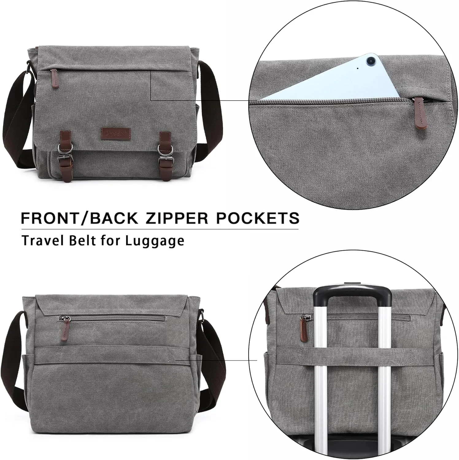 Large Vintage Canvas Messenger Shoulder Bag Travel Crossbody Purse Briefcase Business Bag for 15inch Laptop