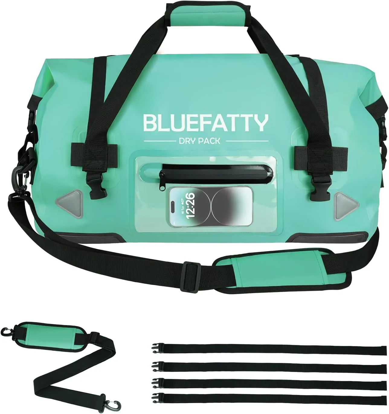 Large Waterproof Duffel Bag Roll-top Heavy Duty Dry Duffle Bags for Motorcycling, Rafting, Boating, SUP, Kayaking, Travel, 70L(Ocean Green)