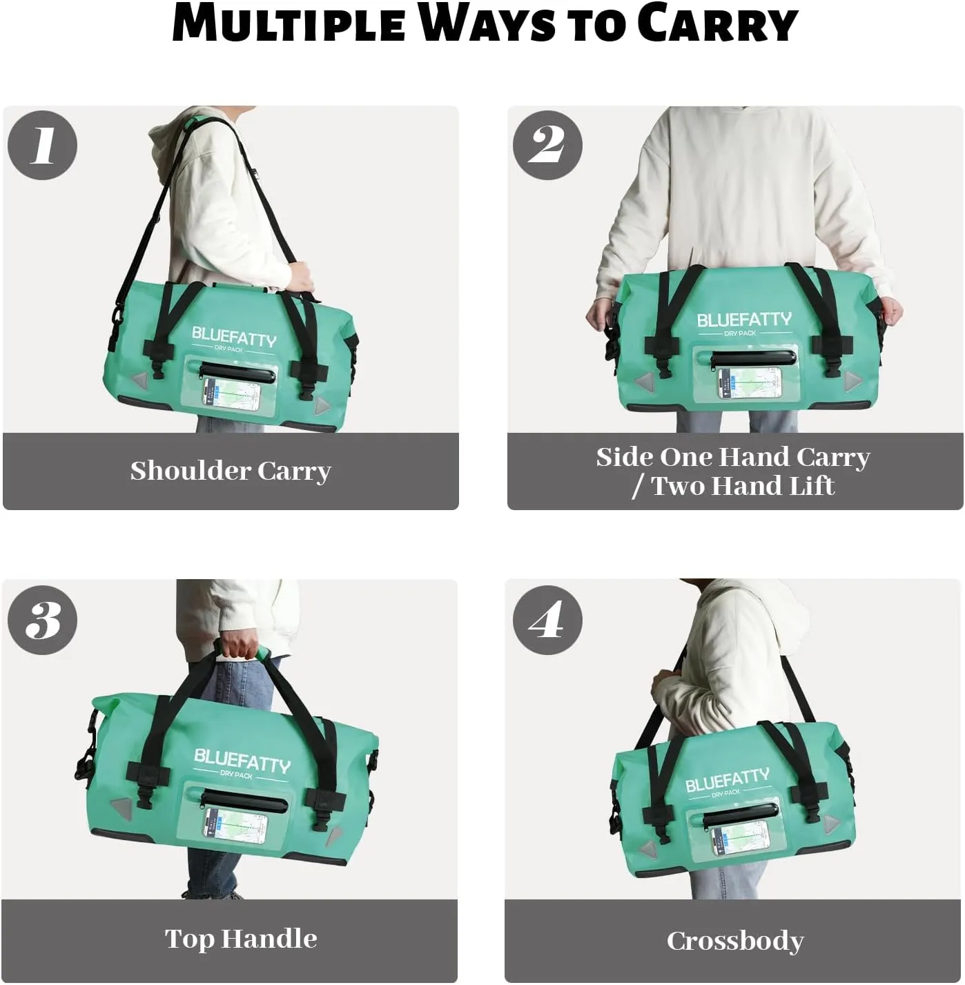 Large Waterproof Duffel Bag Roll-top Heavy Duty Dry Duffle Bags for Motorcycling, Rafting, Boating, SUP, Kayaking, Travel, 70L(Ocean Green)