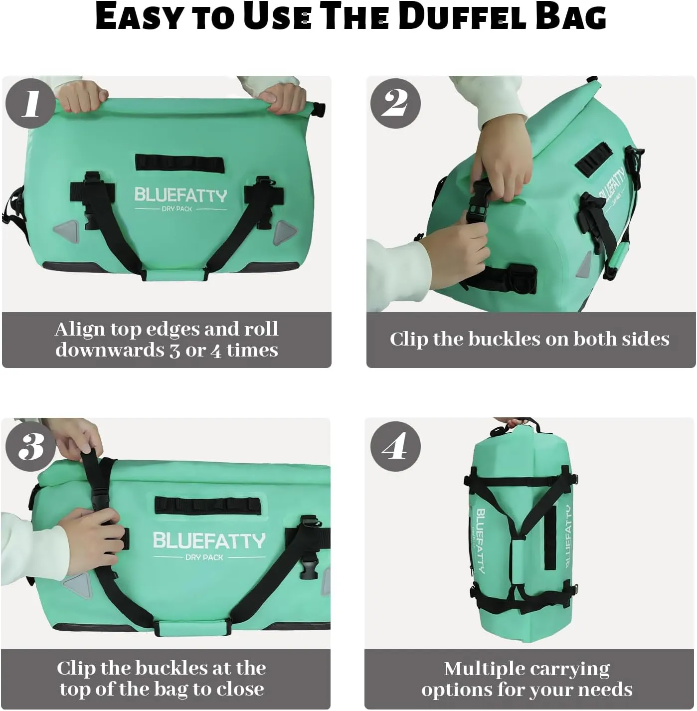 Large Waterproof Duffel Bag Roll-top Heavy Duty Dry Duffle Bags for Motorcycling, Rafting, Boating, SUP, Kayaking, Travel, 70L(Ocean Green)