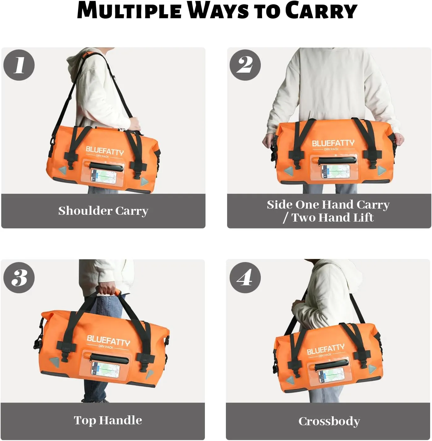 Large Waterproof Duffel Bag Roll-top Heavy Duty Dry Duffle Bags for Motorcycling, Rafting, Boating, SUP, Kayaking, Travel, 70L(Orange)