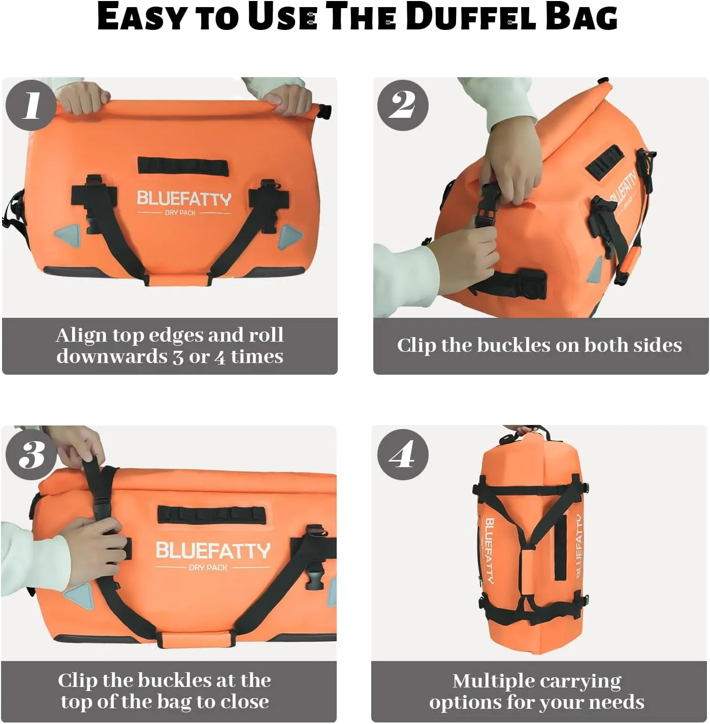Large Waterproof Duffel Bag Roll-top Heavy Duty Dry Duffle Bags for Motorcycling, Rafting, Boating, SUP, Kayaking, Travel, 70L(Orange)