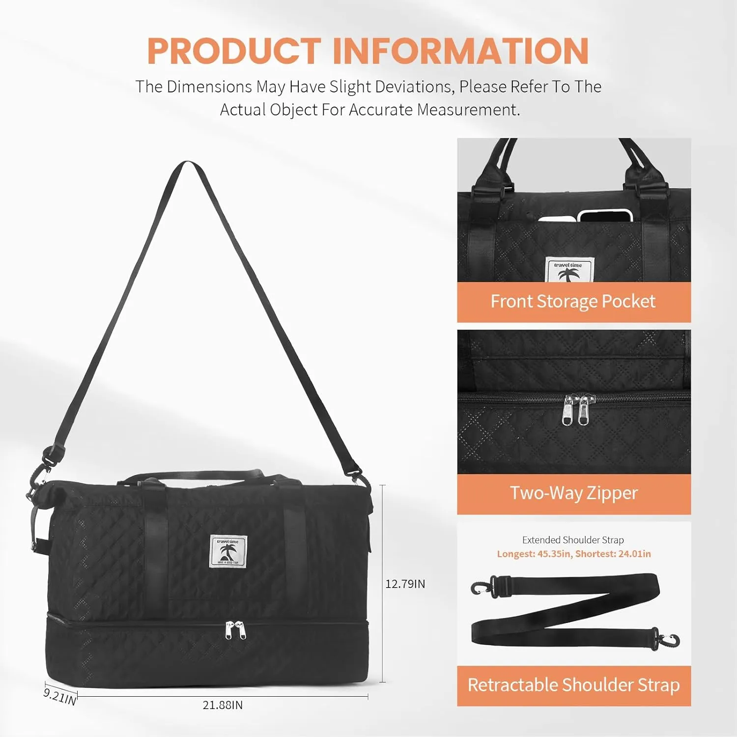 Large Weekender Bags for Women Travel - Womens travel bag with Wet Pocket, Weekender Bag with Shoe Compartment, Carry On Duffle Bags for Airplanes, Waterproof Overnight Bags for Women Travel (black)