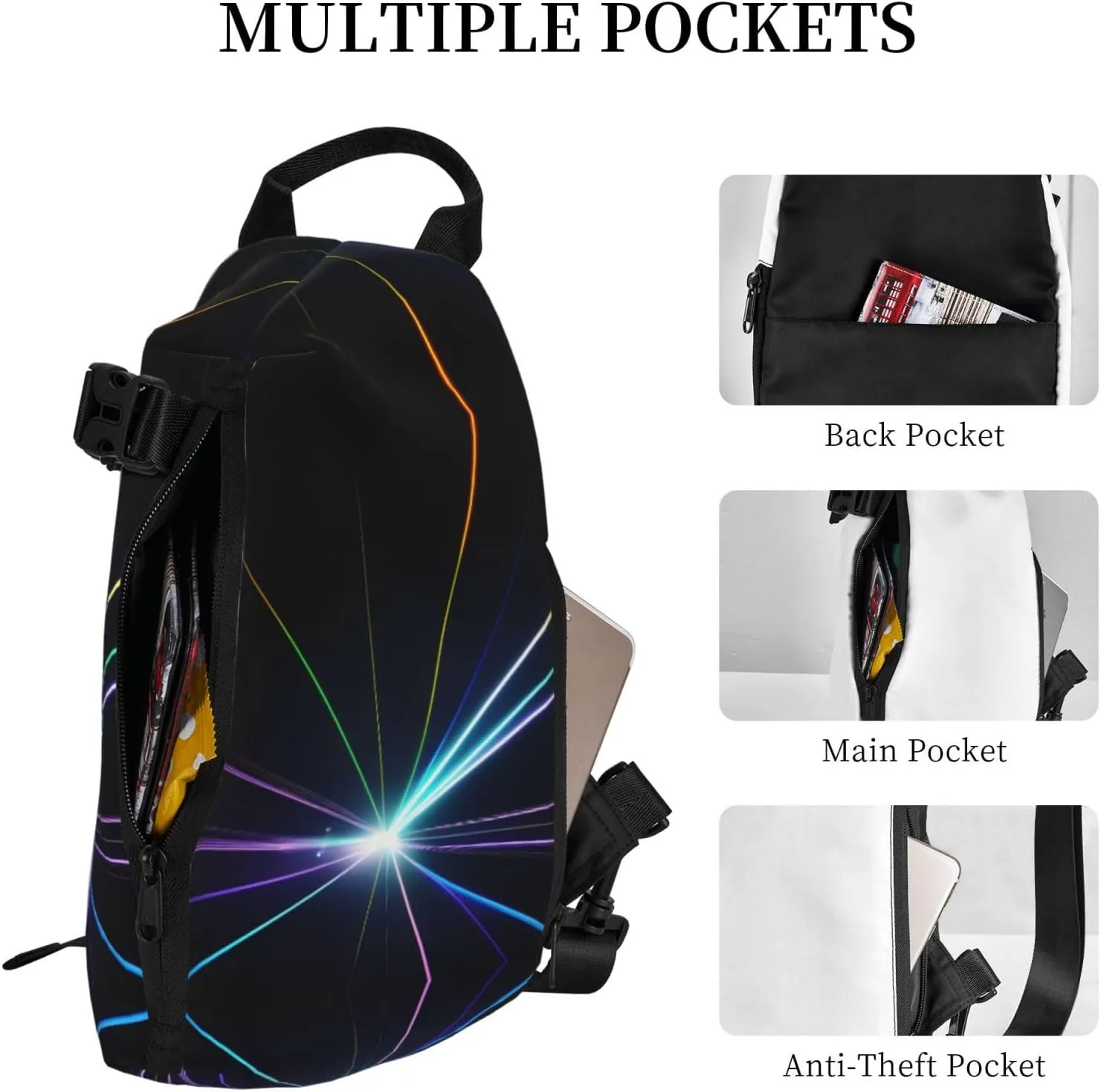 Laser Light Print Crossbody Backpack Casual Adjustable Bag Multifunctional Sling Backpack