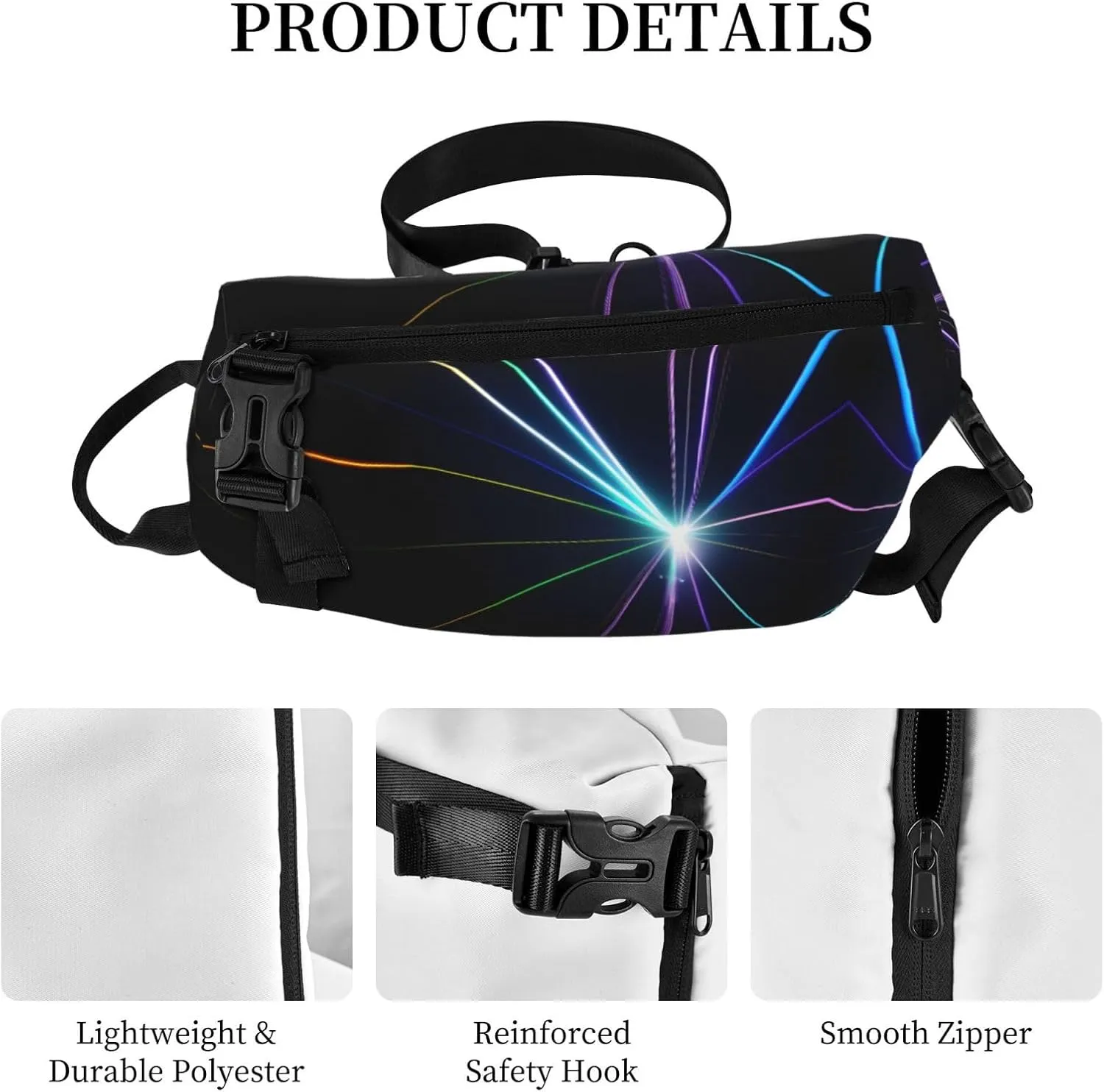 Laser Light Print Crossbody Backpack Casual Adjustable Bag Multifunctional Sling Backpack