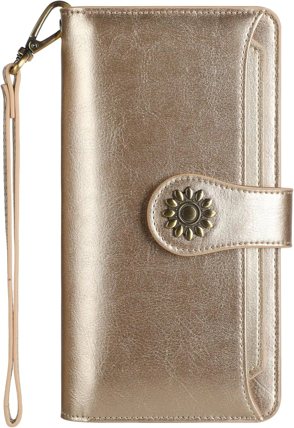 Lavemi Womens Genuine Leather Large Capacity RFID Blocking Wallets Clutch Card Holder With Wristlet Strap
