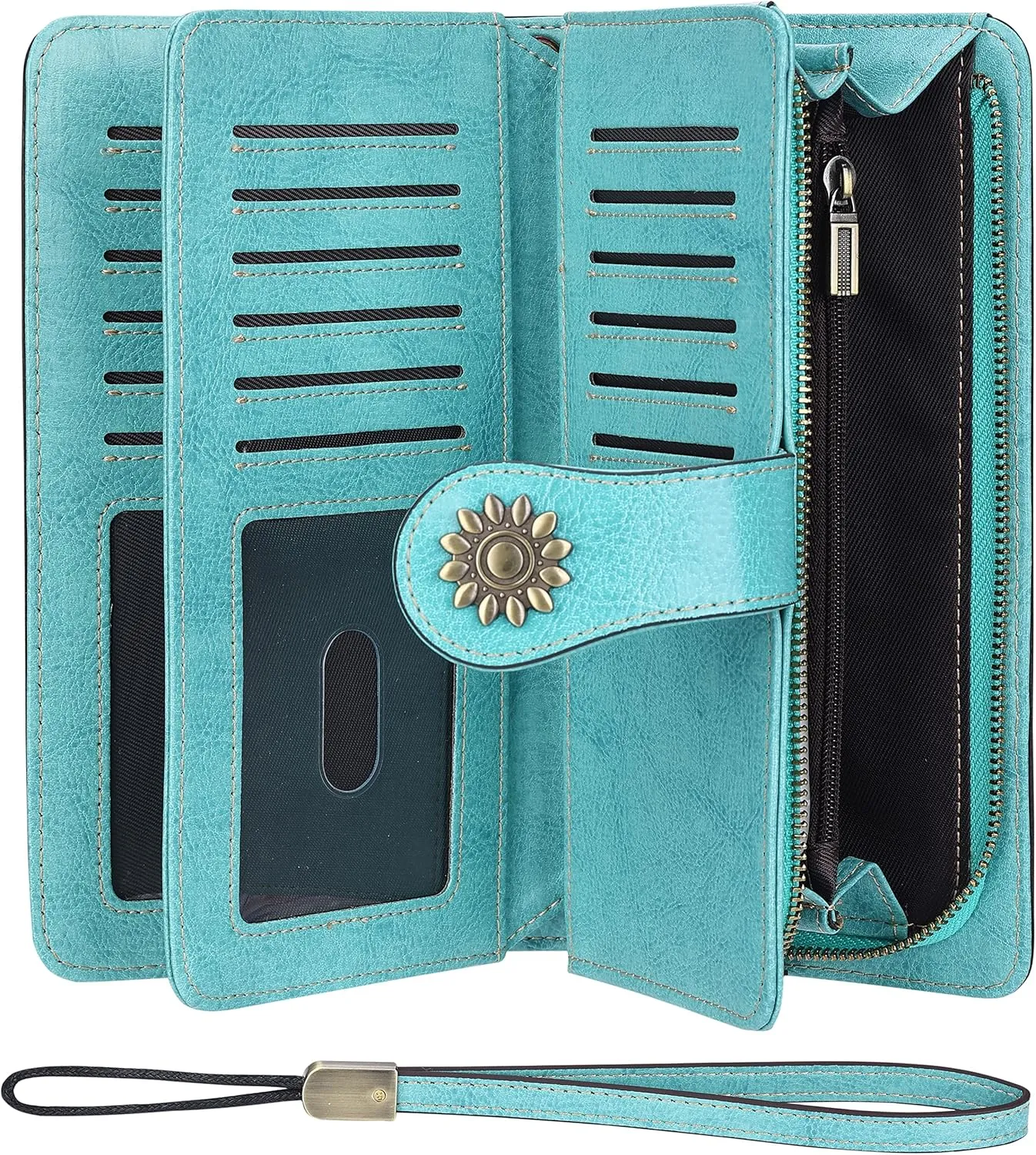 Lavemi Womens Large Capacity Genuine Leather RFID Blocking Wallets Wristlet Clutch Card Holder