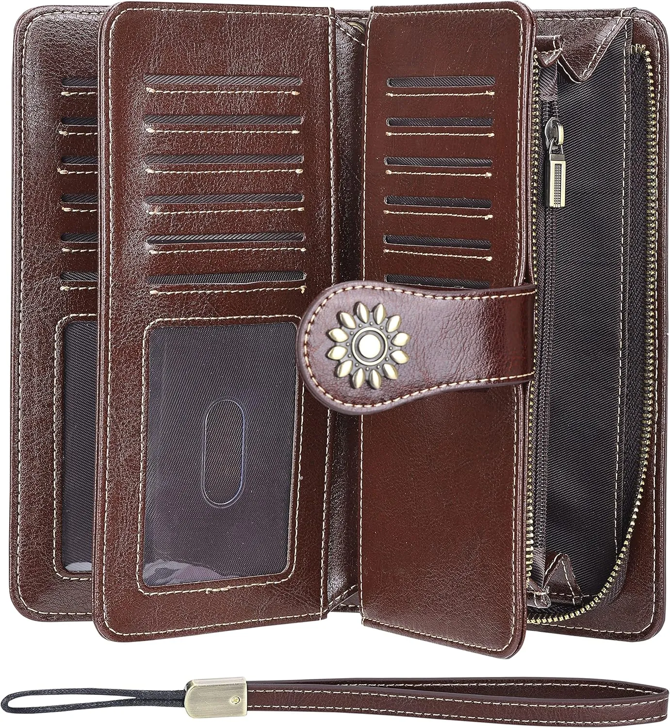 Lavemi Womens Large Capacity Genuine Leather RFID Blocking Wallets Wristlet Clutch Card Holder