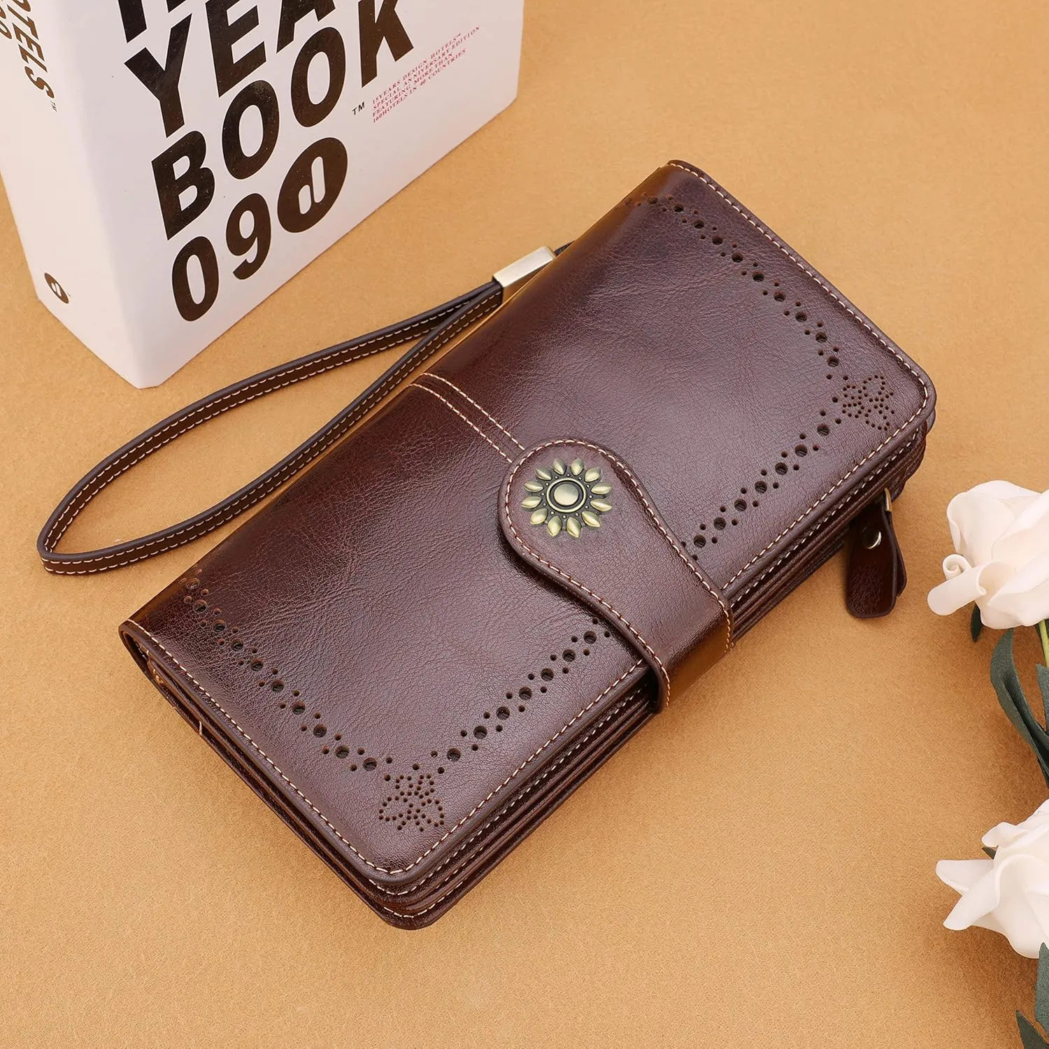 Lavemi Womens Large Capacity Genuine Leather RFID Blocking Wallets Wristlet Clutch Card Holder
