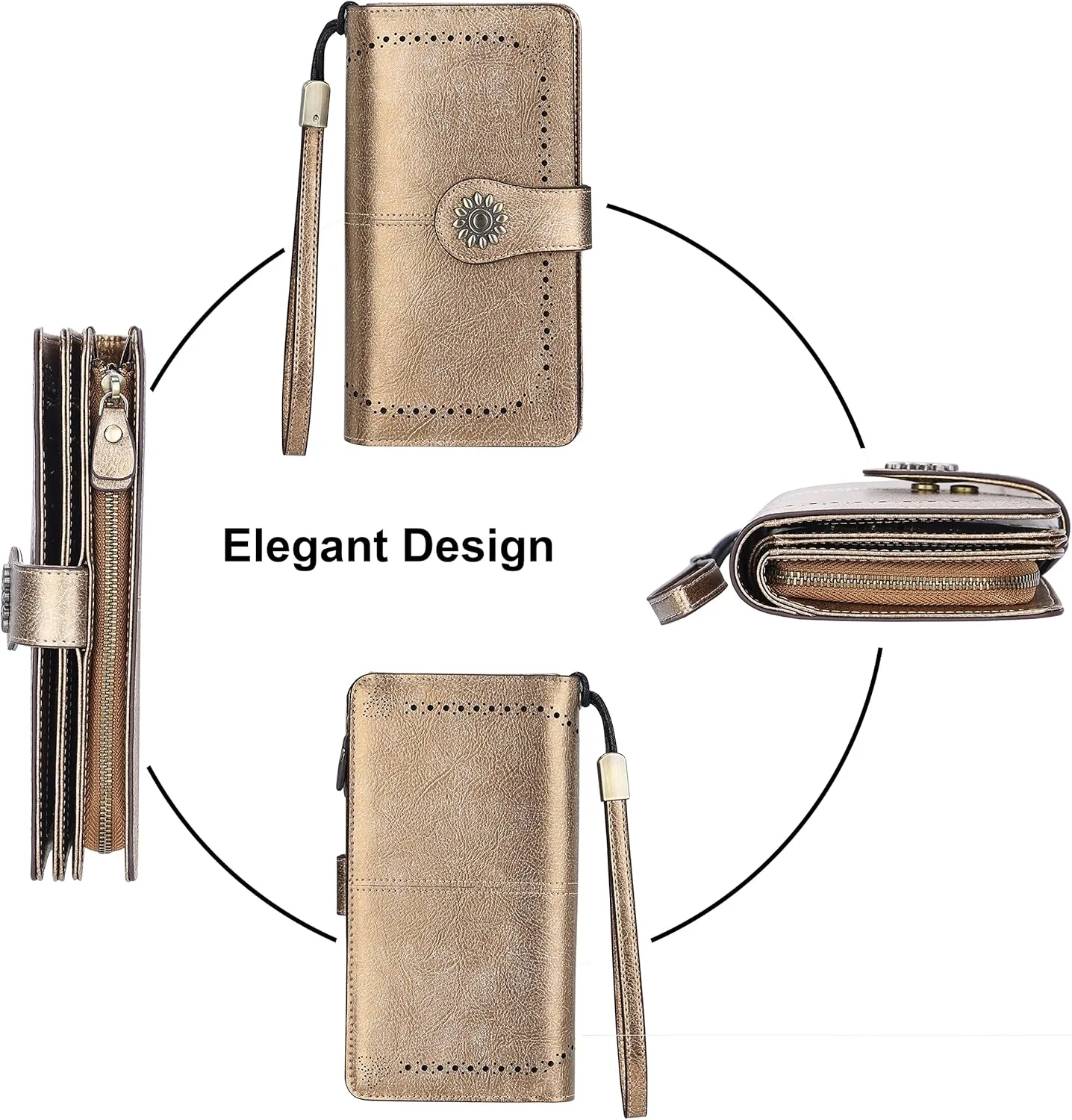Lavemi Womens Large Capacity Genuine Leather RFID Blocking Wallets Wristlet Clutch Card Holder