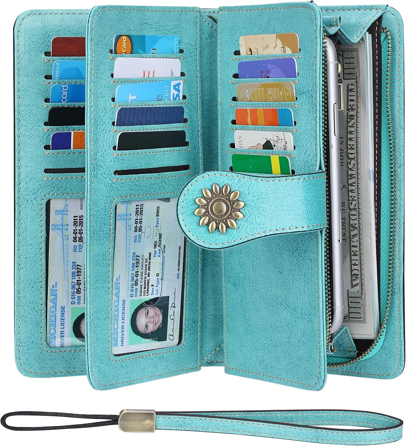 Lavemi Womens Large Capacity Genuine Leather RFID Blocking Wallets Wristlet Clutch Card Holder