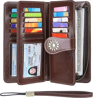 Lavemi Womens Large Capacity Genuine Leather RFID Blocking Wallets Wristlet Clutch Card Holder