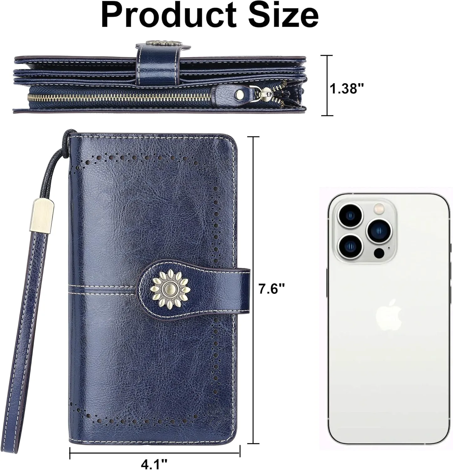 Lavemi Womens Large Capacity Genuine Leather RFID Blocking Wallets Wristlet Clutch Card Holder