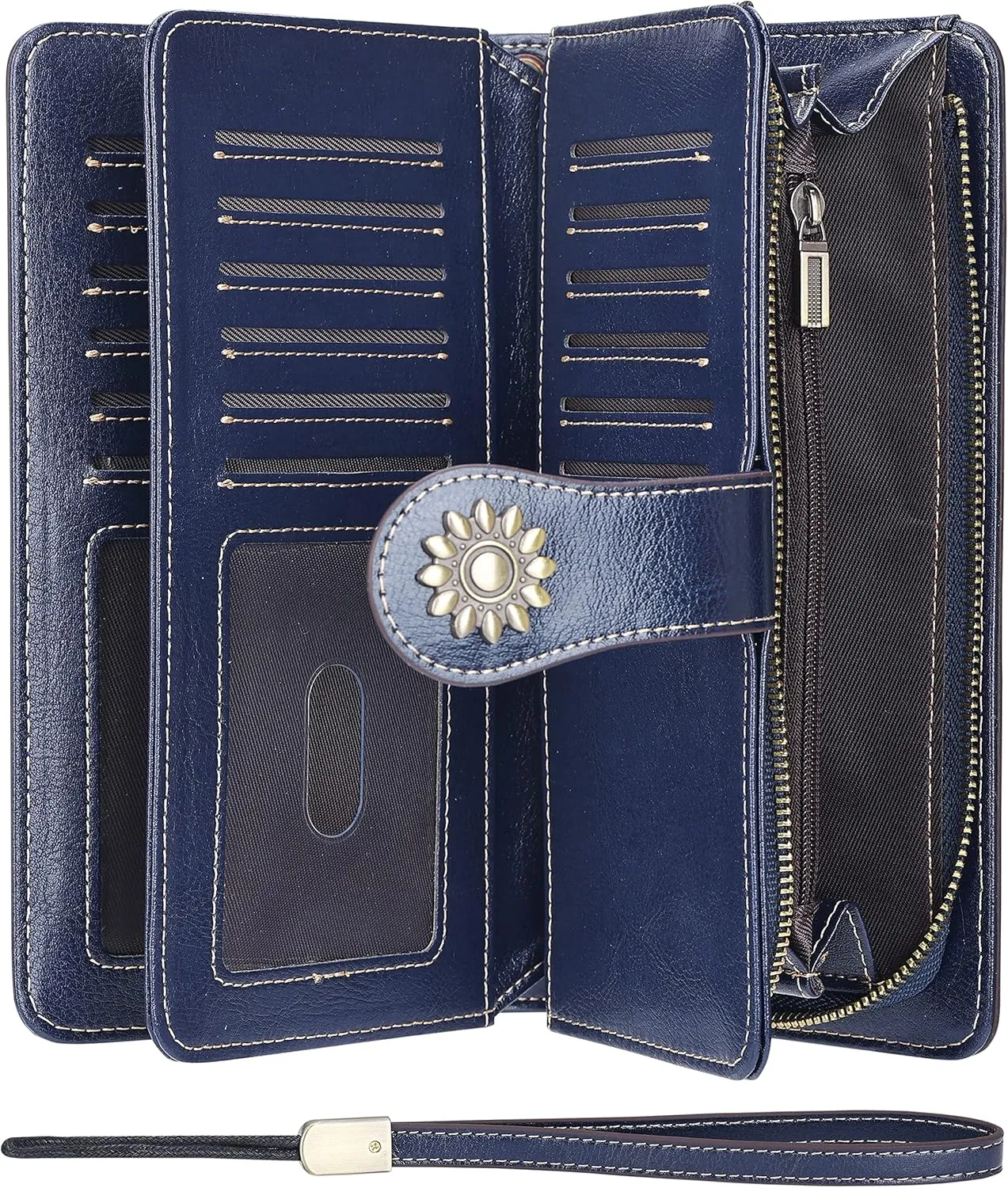 Lavemi Womens Large Capacity Genuine Leather RFID Blocking Wallets Wristlet Clutch Card Holder
