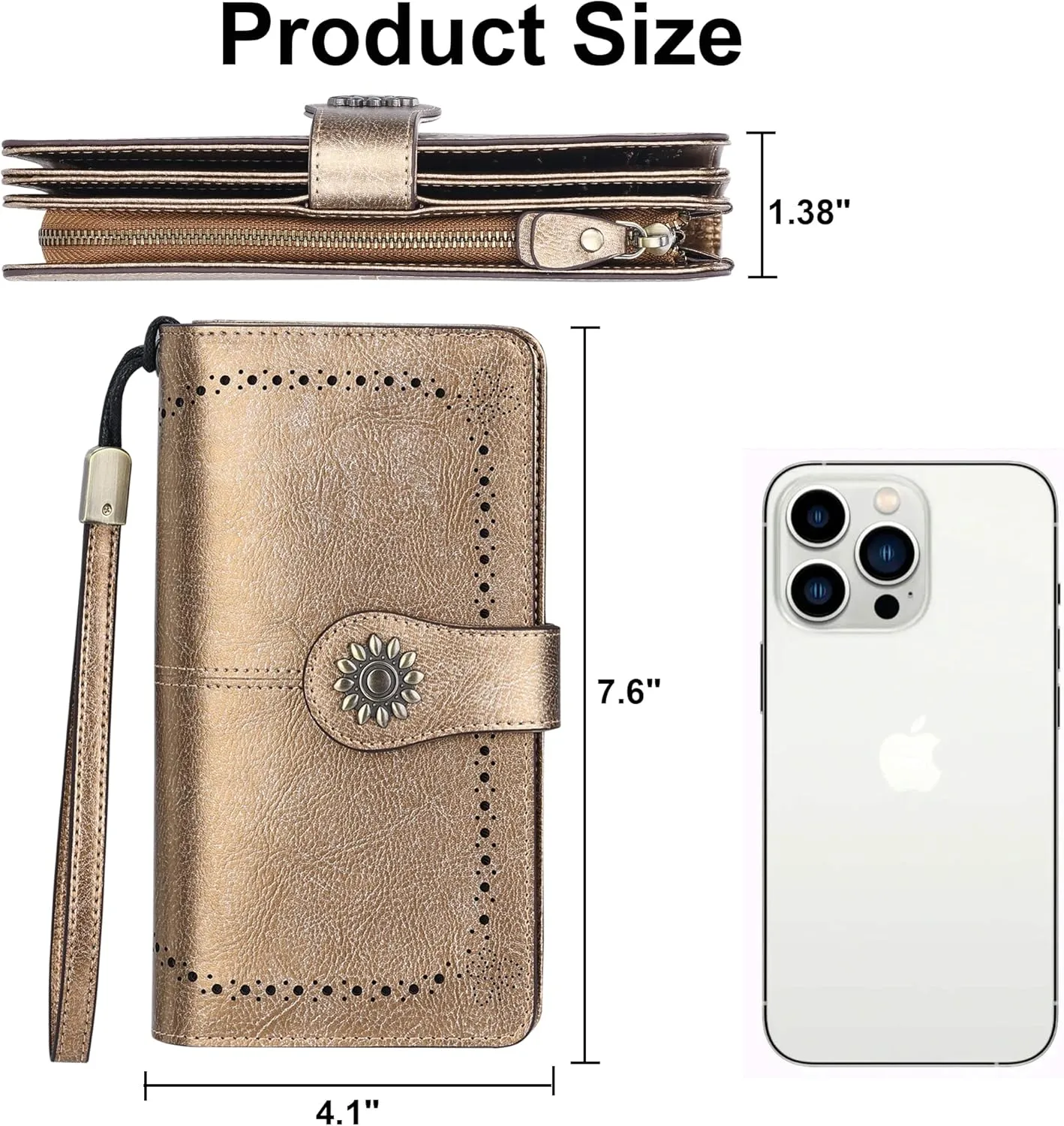 Lavemi Womens Large Capacity Genuine Leather RFID Blocking Wallets Wristlet Clutch Card Holder