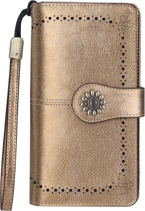 Lavemi Womens Large Capacity Genuine Leather RFID Blocking Wallets Wristlet Clutch Card Holder