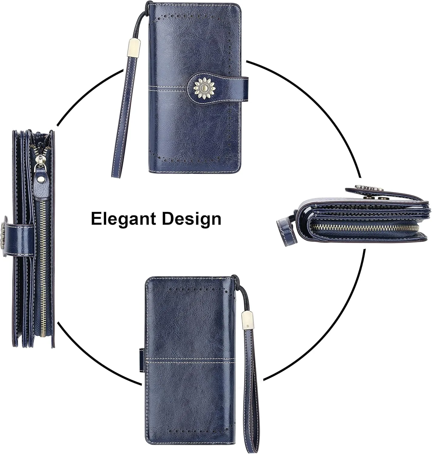 Lavemi Womens Large Capacity Genuine Leather RFID Blocking Wallets Wristlet Clutch Card Holder