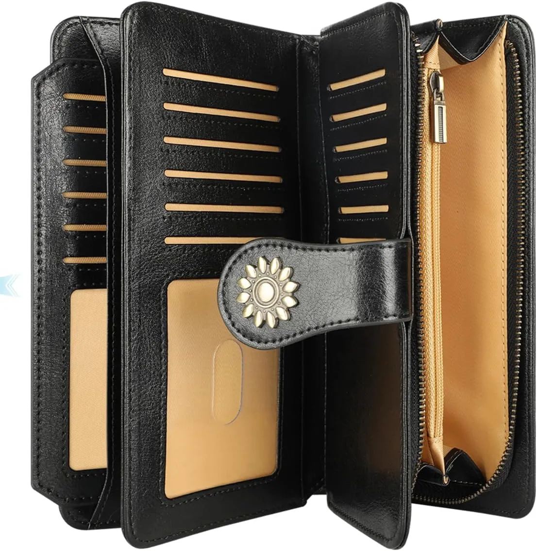 Lavemi Womens Large Capacity Genuine Leather RFID Blocking Wallets Wristlet Clutch Card Holder
