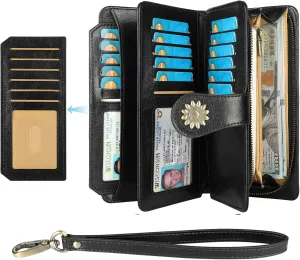 Lavemi Womens Large Capacity Genuine Leather RFID Blocking Wallets Wristlet Clutch Card Holder