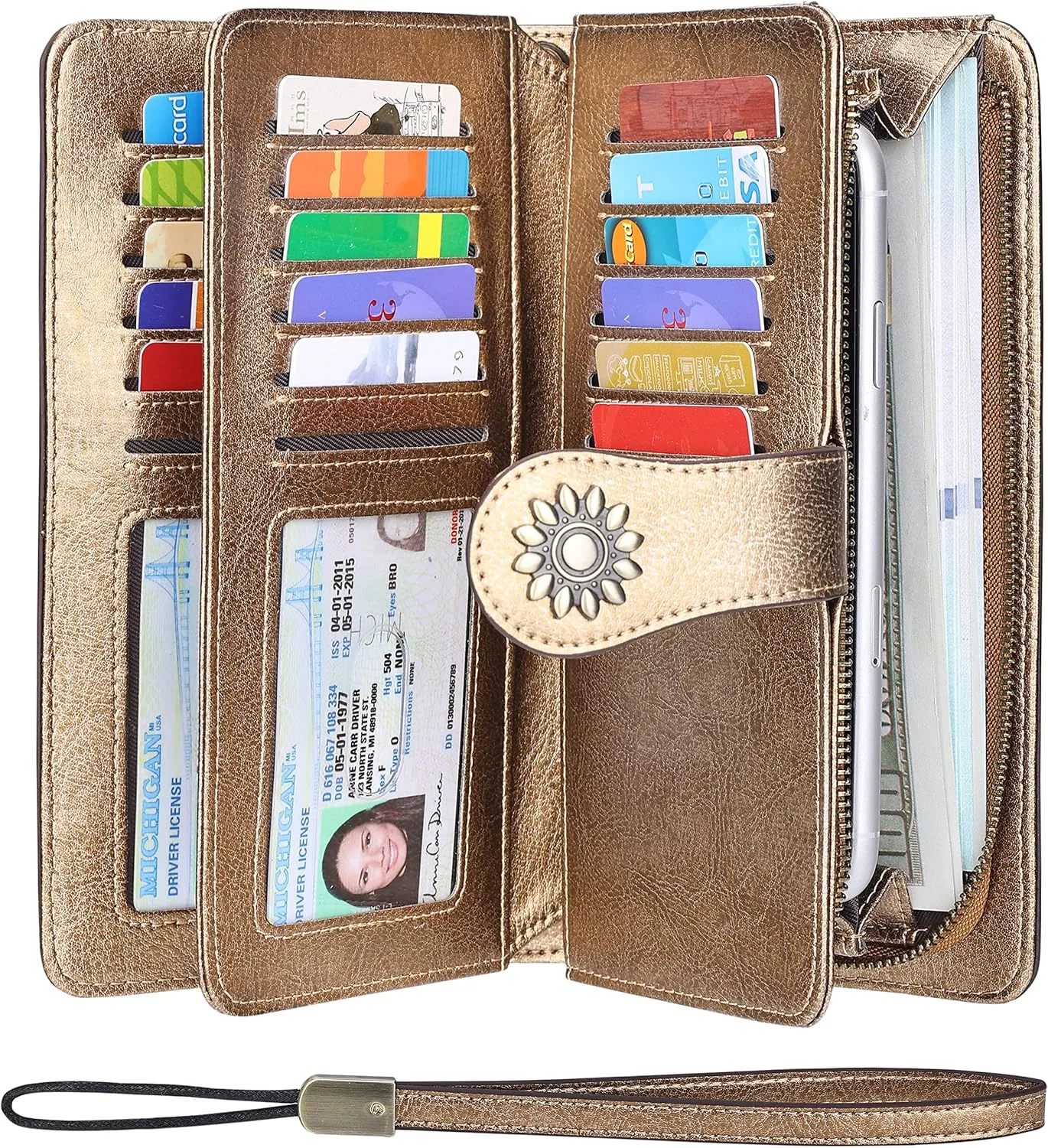 Lavemi Womens Large Capacity Genuine Leather RFID Blocking Wallets Wristlet Clutch Card Holder