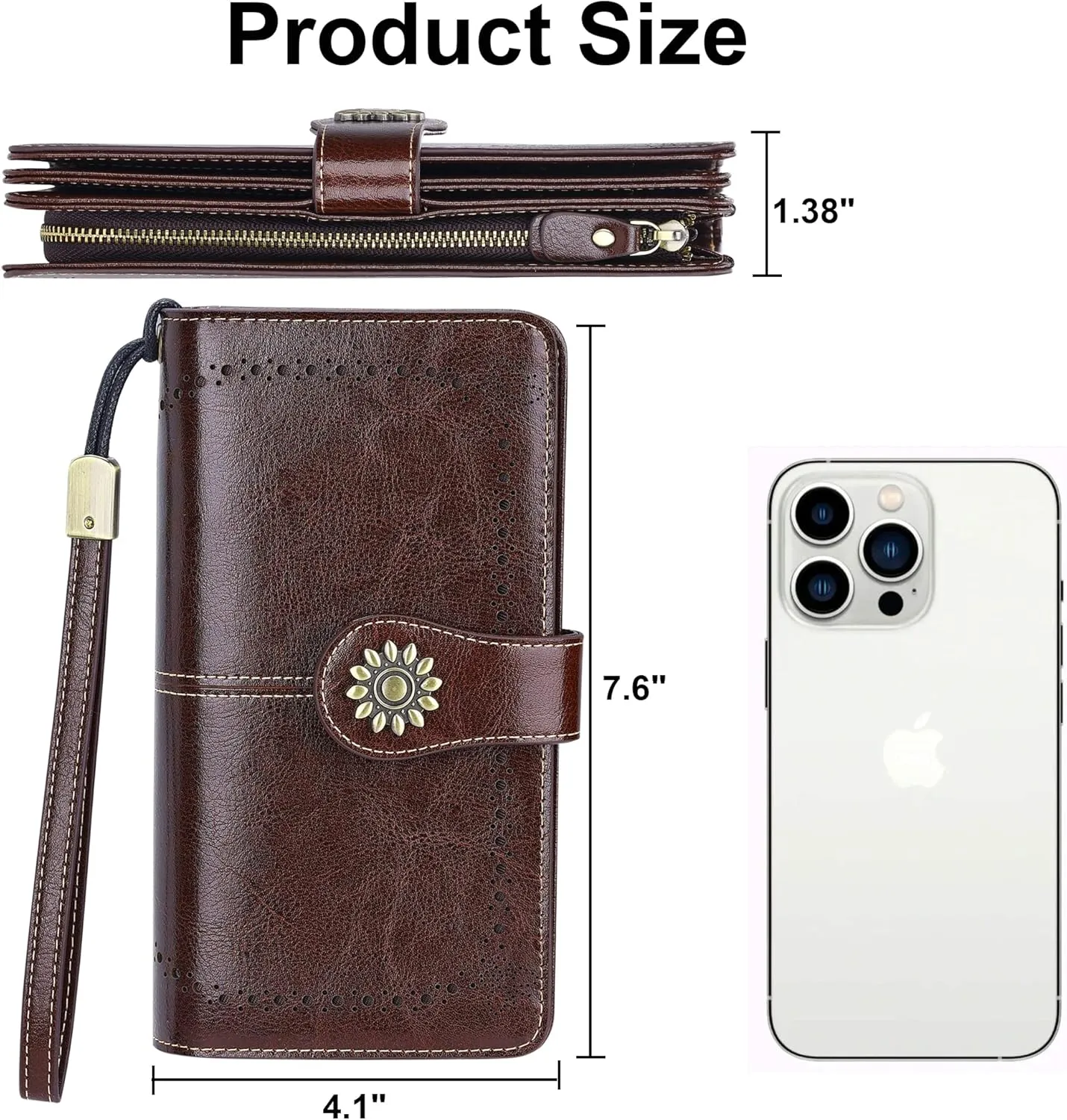 Lavemi Womens Large Capacity Genuine Leather RFID Blocking Wallets Wristlet Clutch Card Holder