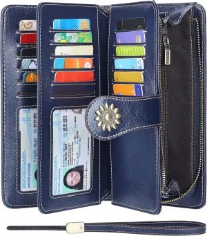Lavemi Womens Large Capacity Genuine Leather RFID Blocking Wallets Wristlet Clutch Card Holder