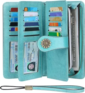 Lavemi Womens Large Capacity Genuine Leather RFID Blocking Wallets Wristlet Clutch Card Holder