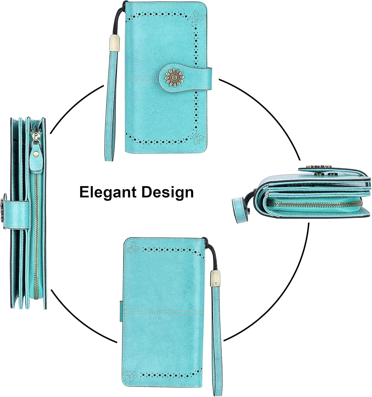 Lavemi Womens Large Capacity Genuine Leather RFID Blocking Wallets Wristlet Clutch Card Holder