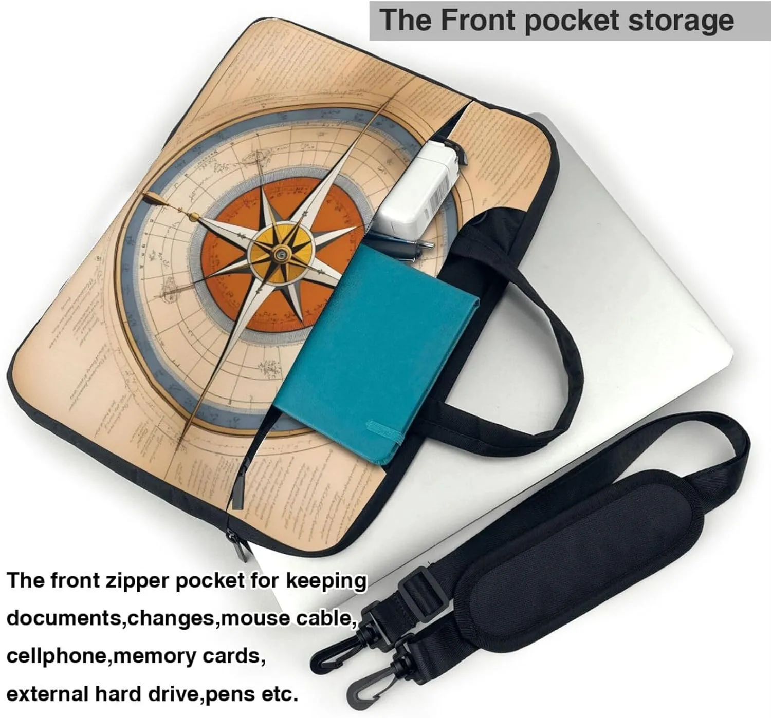 Law of the Compass Navigation pattern Fashionable and ultra-thin shoulder laptop bag Shockproof soft lining