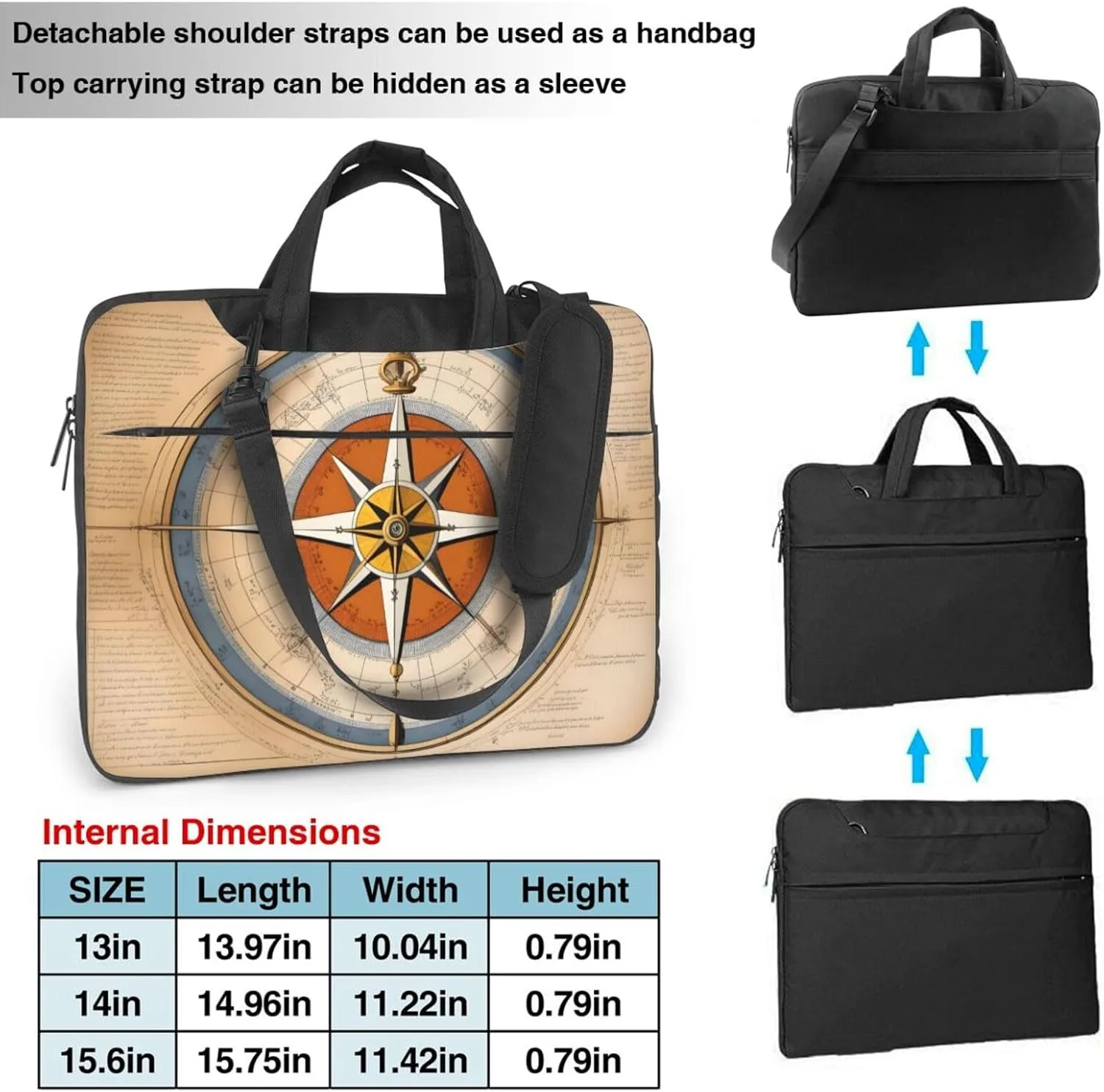 Law of the Compass Navigation pattern Fashionable and ultra-thin shoulder laptop bag Shockproof soft lining