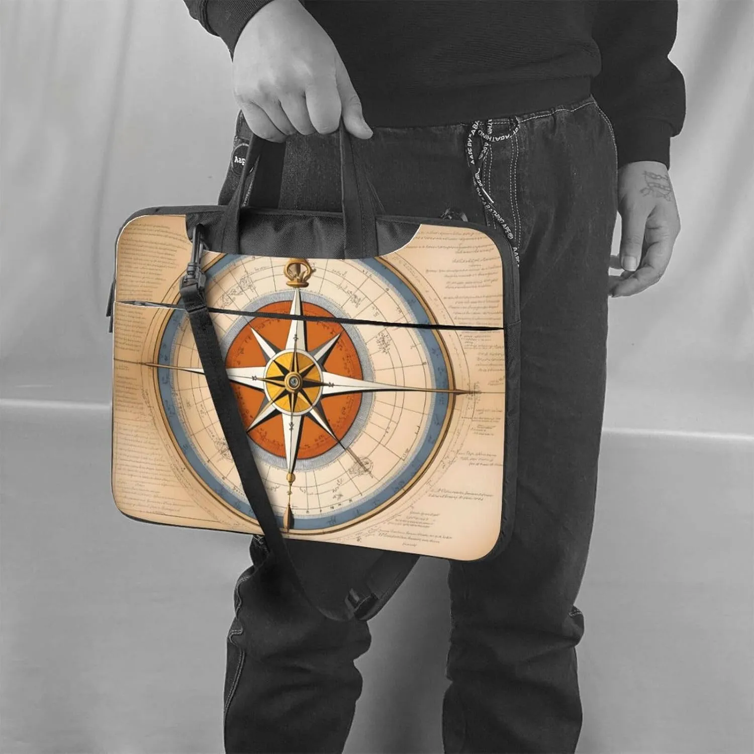 Law of the Compass Navigation pattern Fashionable and ultra-thin shoulder laptop bag Shockproof soft lining