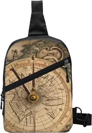 Law of the Compass Navigation Travel Chest Bag Foldable Printed Backpack Crossbody Crossbody for Men and Women Multifunctional Shoulder Bag, Black, One Size, Black, Taille unique
