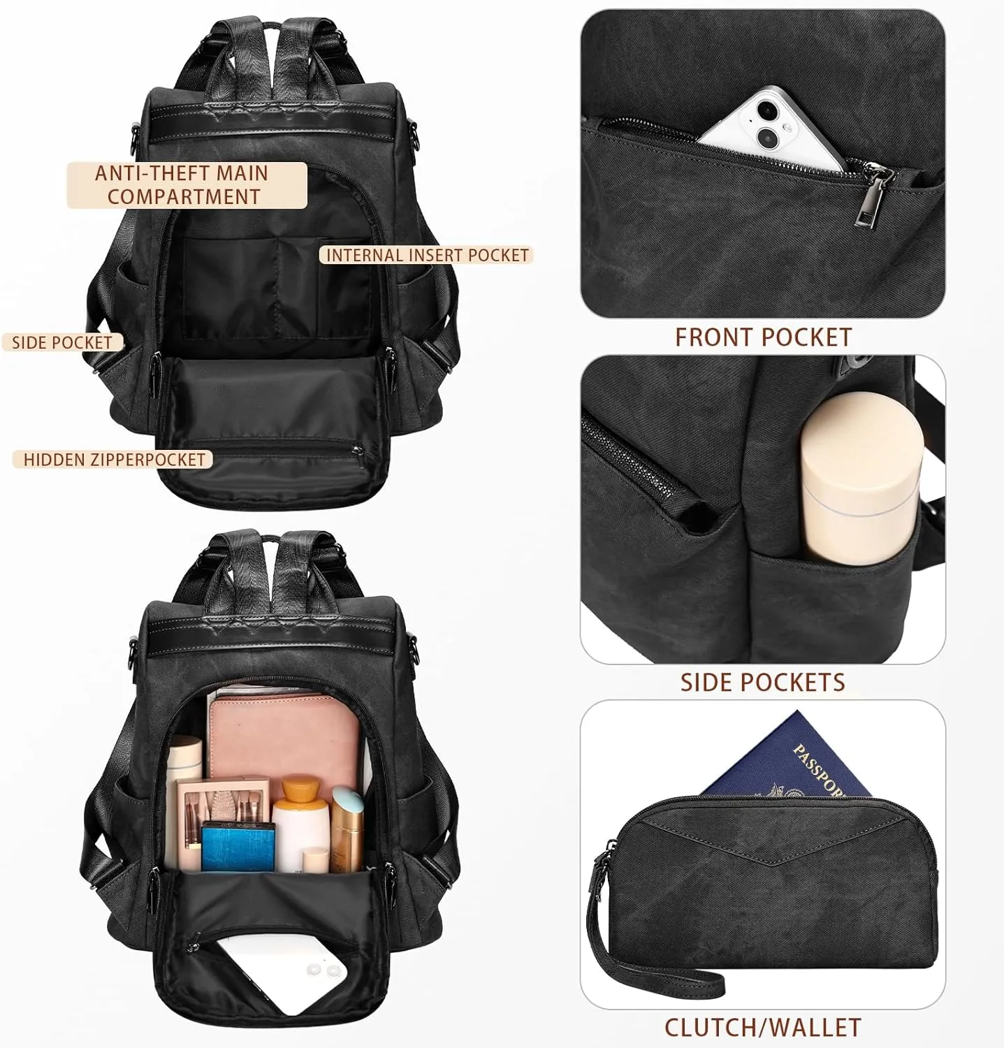 Leathario Women Backpack Purse Anti-Theft Vegan Leather Small Casual Daypack Shoulder Mini Bookbag for College Travel Work